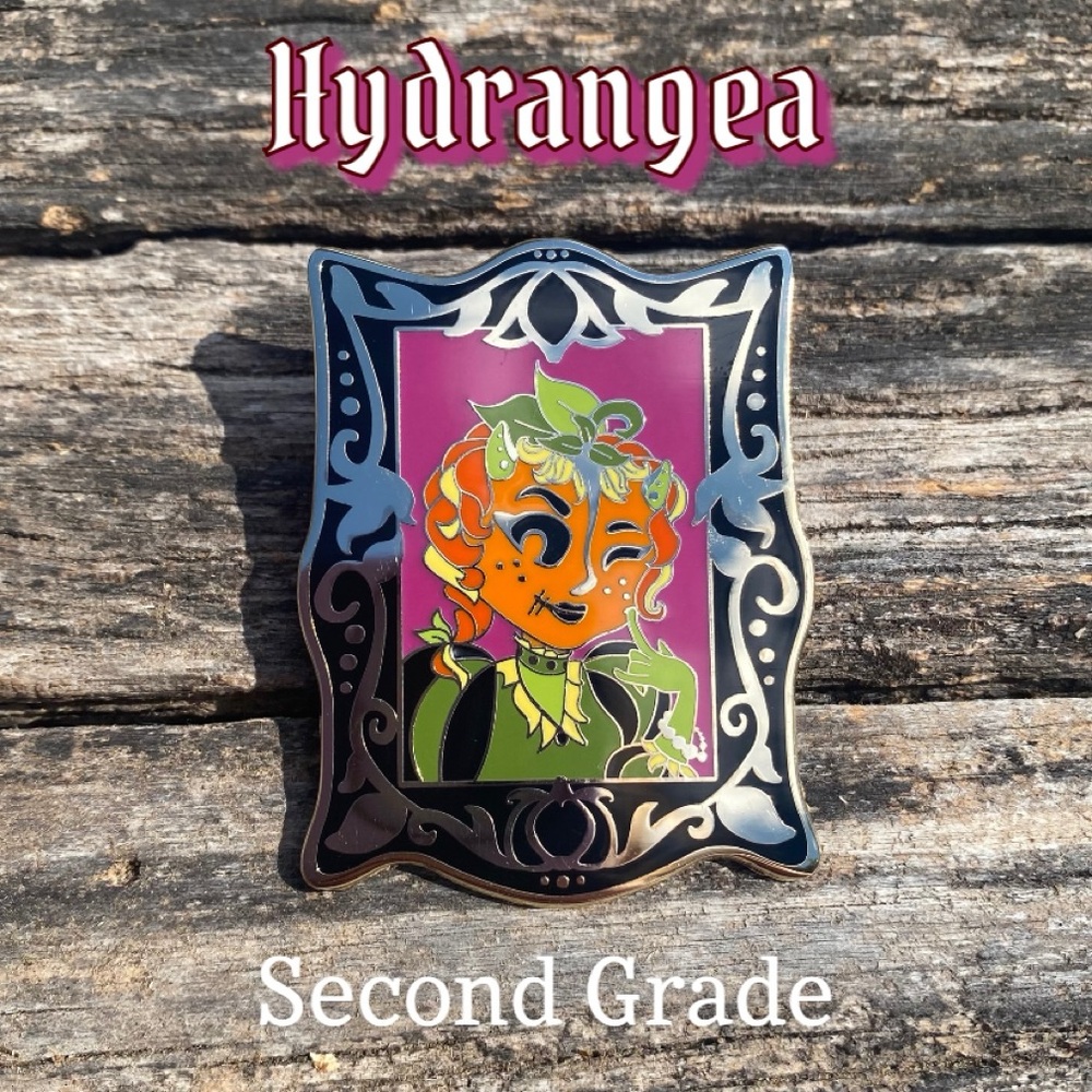 🌙 Gothic Ladies of Crescent Manor Hydrangea Pumpkin Halloween Enamel Pin